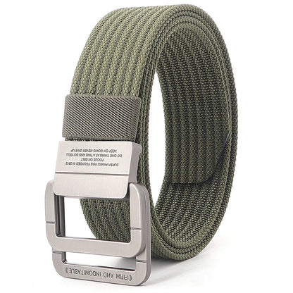 Unisex Canvas Belt Double Ring Buckle Adjustable Waist Strap