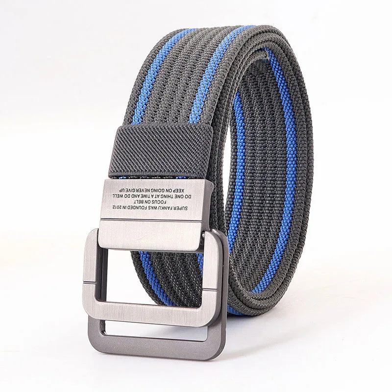 Unisex Canvas Belt Double Ring Buckle Adjustable Waist Strap