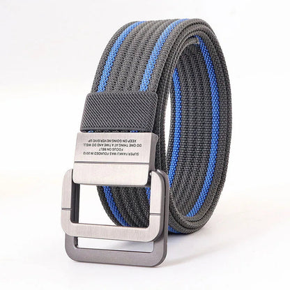 Unisex Canvas Belt Double Ring Buckle Adjustable Waist Strap