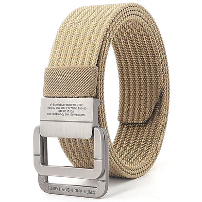Unisex Canvas Belt Double Ring Buckle Adjustable Waist Strap