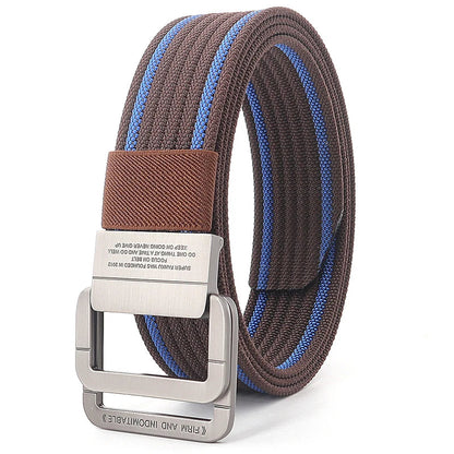 Unisex Canvas Belt Double Ring Buckle Adjustable Waist Strap