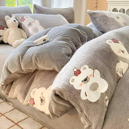Velvet Bear Bedding Set Warm Plush Winter Comfort