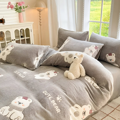 Velvet Bear Bedding Set Warm Plush Winter Comfort
