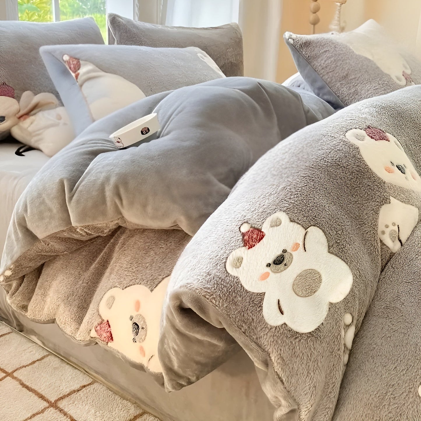 Velvet Bear Bedding Set Warm Plush Winter Comfort