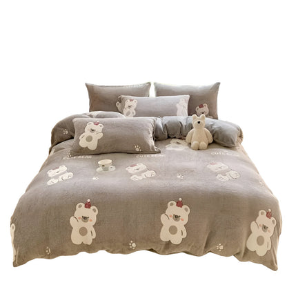 Velvet Bear Bedding Set Warm Plush Winter Comfort