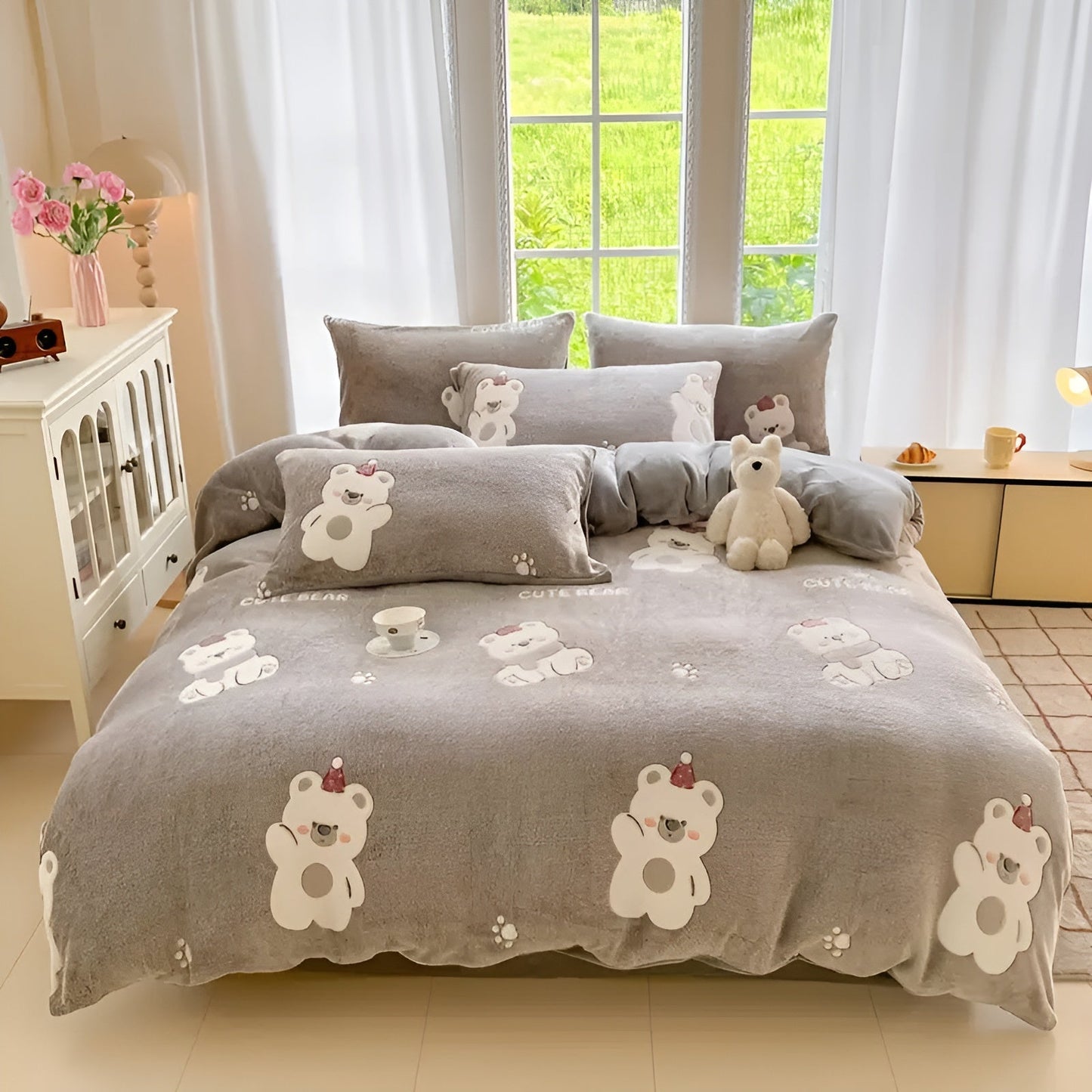 Velvet Bear Bedding Set Warm Plush Winter Comfort