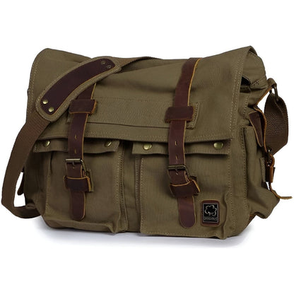 Vexopia – Men’s Vintage Canvas Messenger Bag with PU Leather Accents