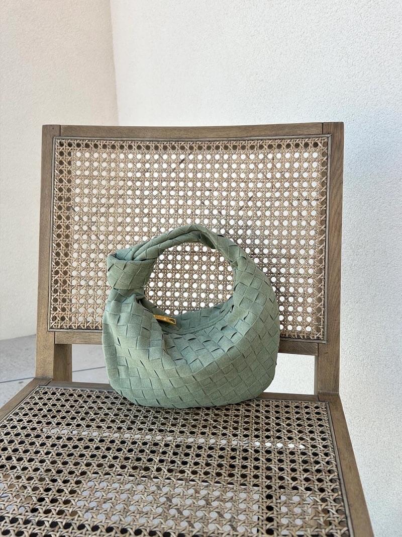 Vexopia – Women’s Mini Vegan Suede Shoulder Bag with Woven Knot Design