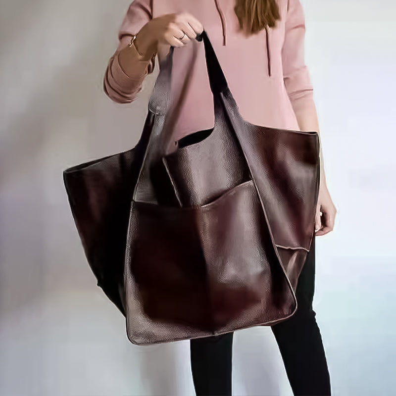 Vexopia - Women’s Oversized PU Leather Weekender Bag with Handles and Shoulder Strap