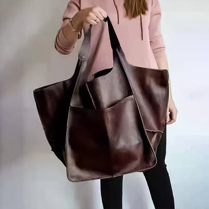 Vexopia - Women’s Oversized PU Leather Weekender Bag with Handles and Shoulder Strap