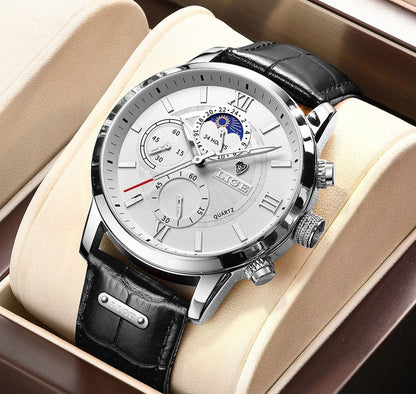 Vintage Mens Watch Leather Strap Roman Numeral Chronograph Watch
