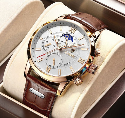 Vintage Mens Watch Leather Strap Roman Numeral Chronograph Watch