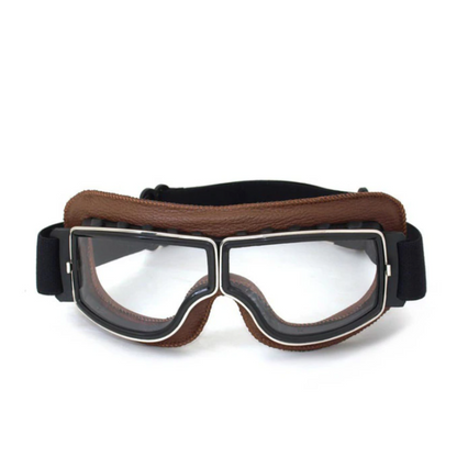 Vintage Motorcycle Goggles Leather Riding Glasses Adjustable Strap