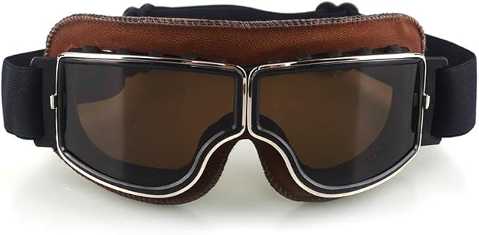 Vintage Motorcycle Goggles Leather Riding Glasses Adjustable Strap