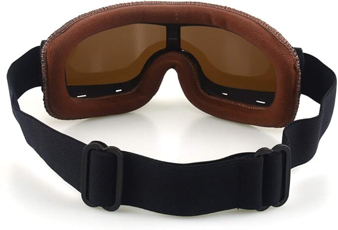 Vintage Motorcycle Goggles Leather Riding Glasses Adjustable Strap