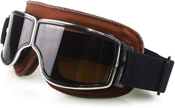 Vintage Motorcycle Goggles Leather Riding Glasses Adjustable Strap