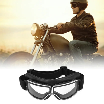 Vintage Motorcycle Goggles Leather Riding Glasses Adjustable Strap