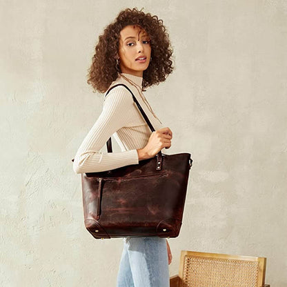 Vintage PU Leather Tote Bag Large Capacity Shoulder Handbag