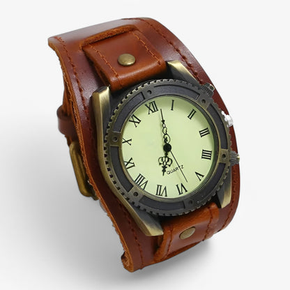 Vintage Roman Numeral Leather Strap Mens Quartz Watch