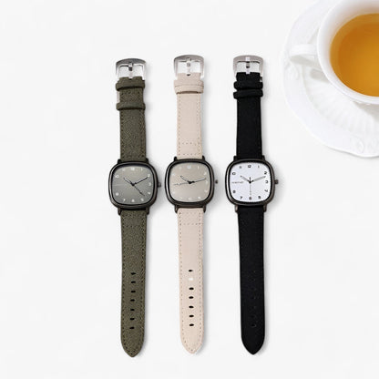 Vintage Square Dial Womens Leather Strap Watch