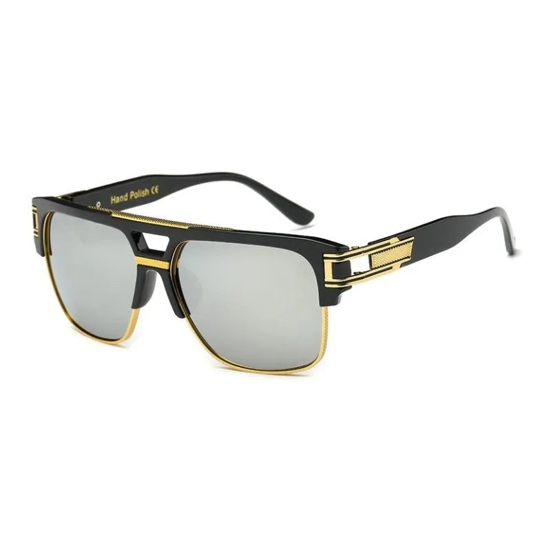 Vintage Square Sunglasses Mirrored Lens Luxury Fashion Eyewear