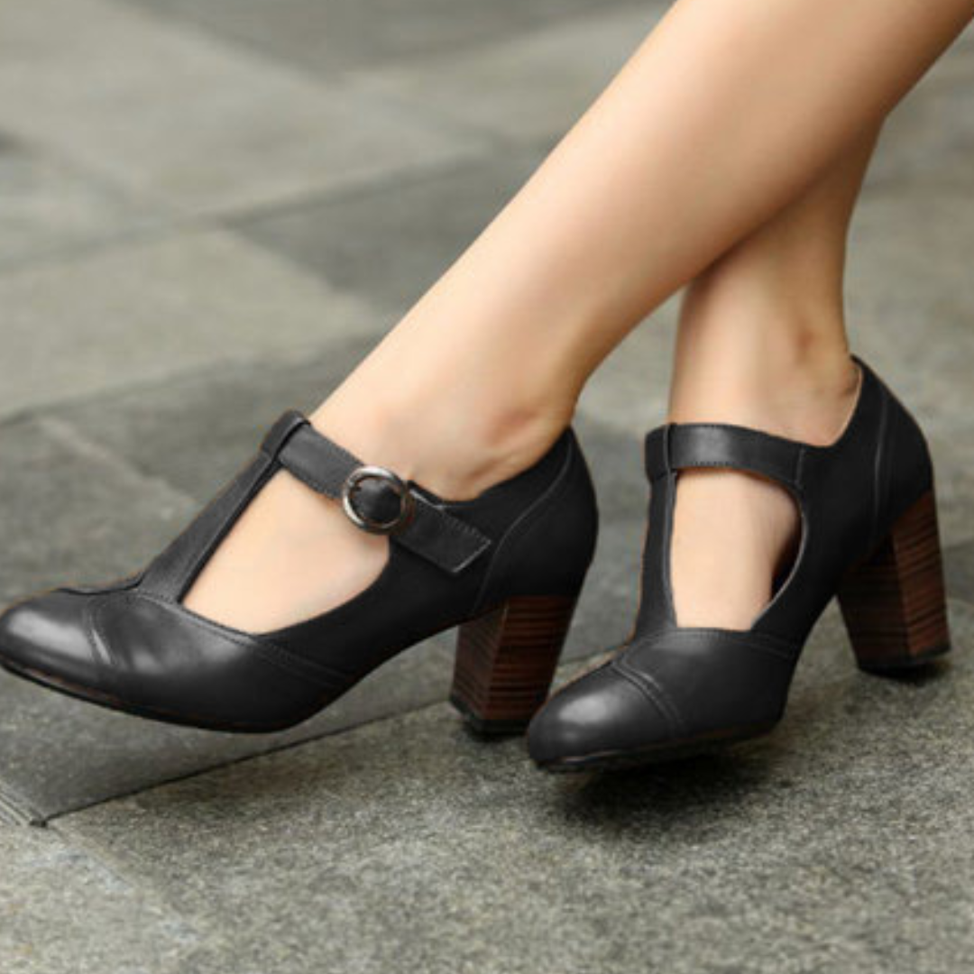 Vintage T Strap Block Heel Pumps Retro Mary Jane Shoes