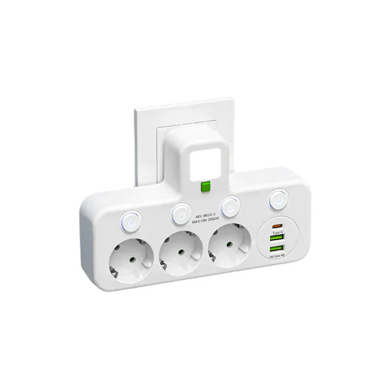 Wall Mounted Power Strip USB Type C Multi Socket Extension
