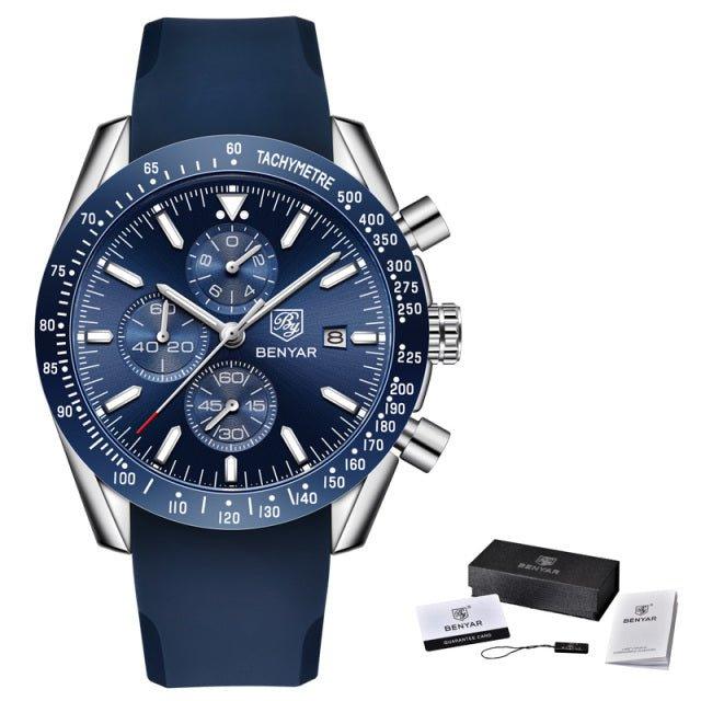Waterproof Quartz Watch Men Stainless Steel Blue Dial