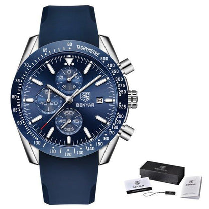 Waterproof Quartz Watch Men Stainless Steel Blue Dial