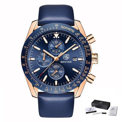 Waterproof Quartz Watch Men Stainless Steel Blue Dial