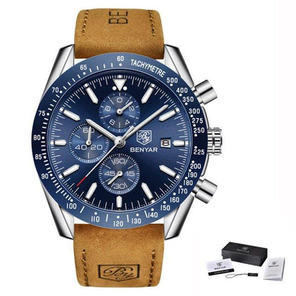 Waterproof Quartz Watch Men Stainless Steel Blue Dial