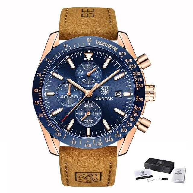 Waterproof Quartz Watch Men Stainless Steel Blue Dial