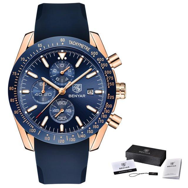 Waterproof Quartz Watch Men Stainless Steel Blue Dial