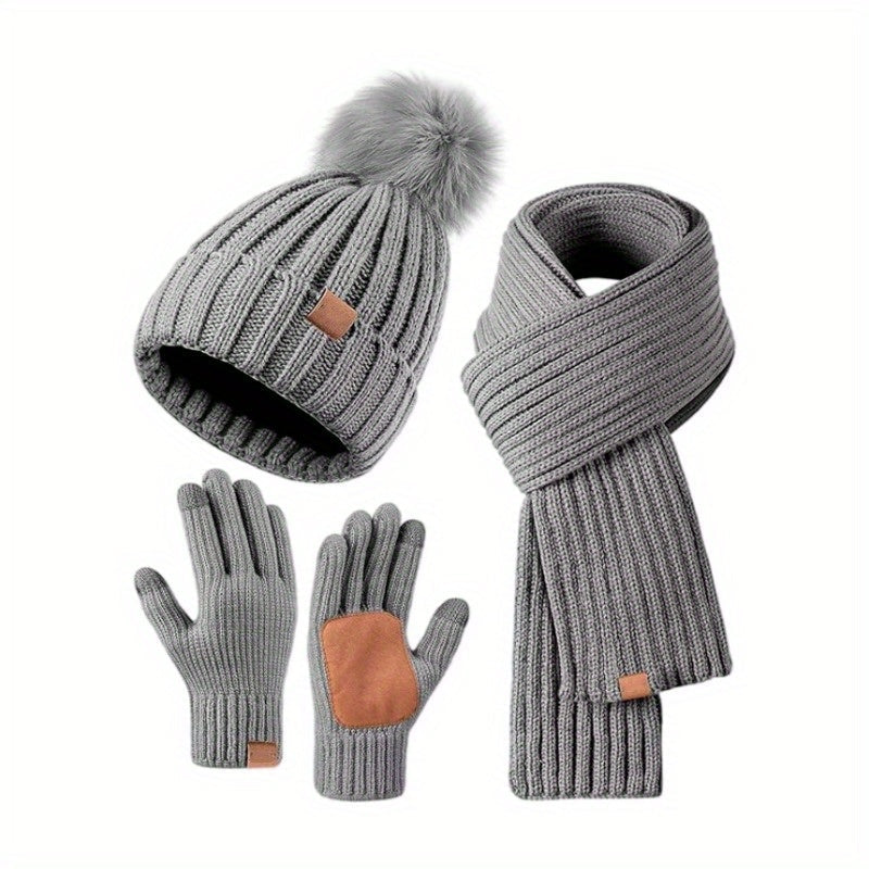 Winter Hat Scarf Gloves Set Touchscreen Knitted Cold Weather Set