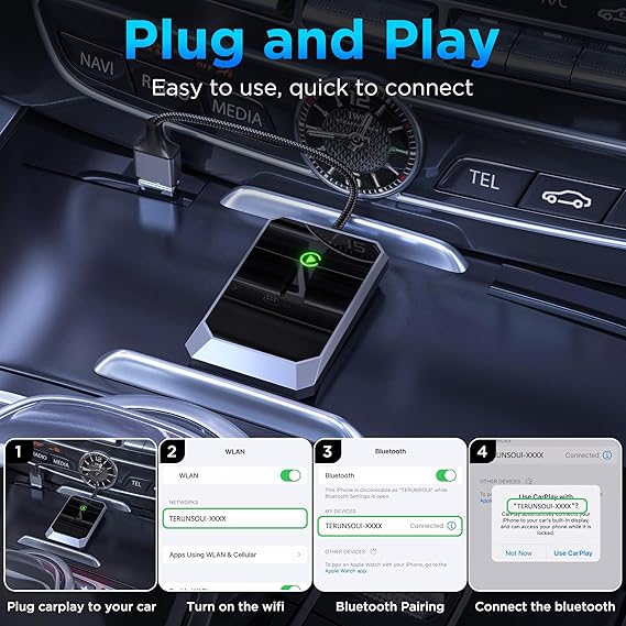 Wireless CarPlay Adapter Plug and Play iPhone Connectivity for Cars