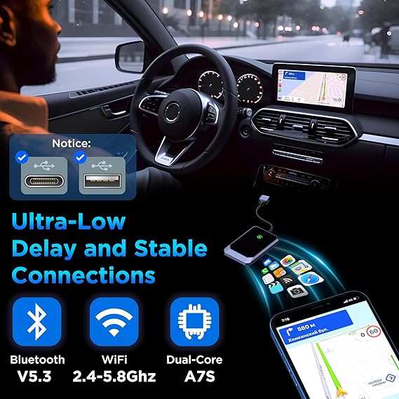 Wireless CarPlay Adapter Plug and Play iPhone Connectivity for Cars