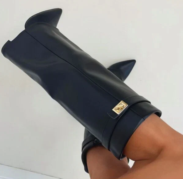 Women Knee High Boots Block Heel Leather Suede Elegant Boots