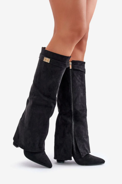 Women Knee High Boots Block Heel Leather Suede Elegant Boots