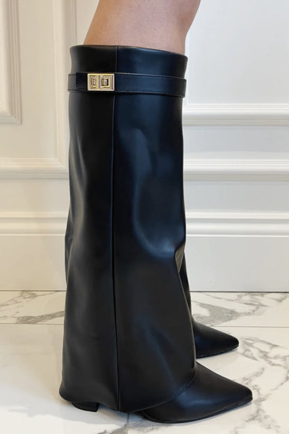 Women Knee High Boots Block Heel Leather Suede Elegant Boots