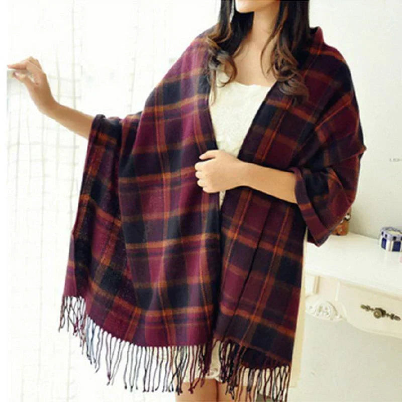Womens Cashmere Scarf Winter Warm Soft Plaid Shawl Wrap