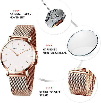Womens Luxury Watch Stainless Steel Bracelet Set Adjustable Waterproof