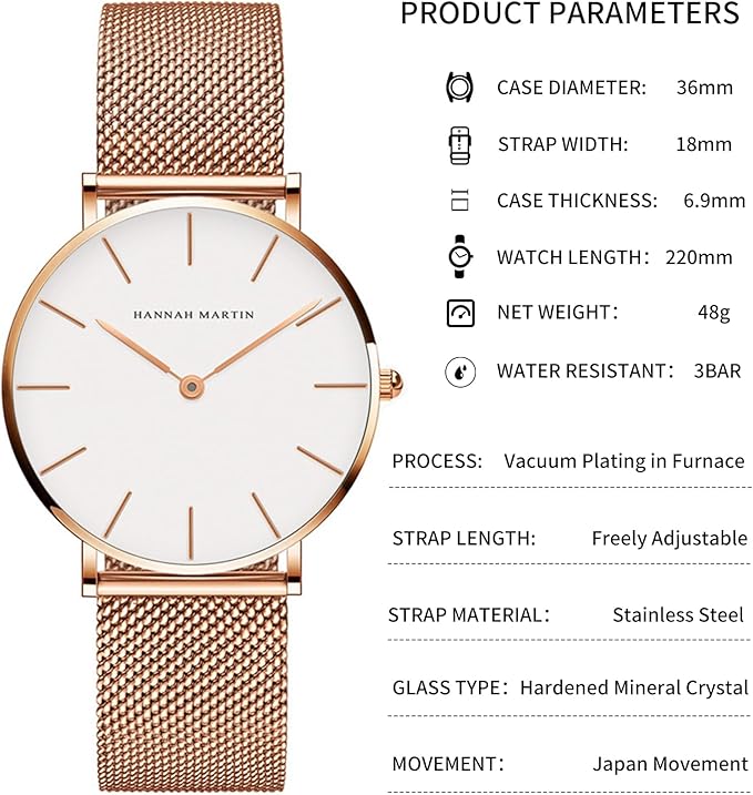 Womens Luxury Watch Stainless Steel Bracelet Set Adjustable Waterproof