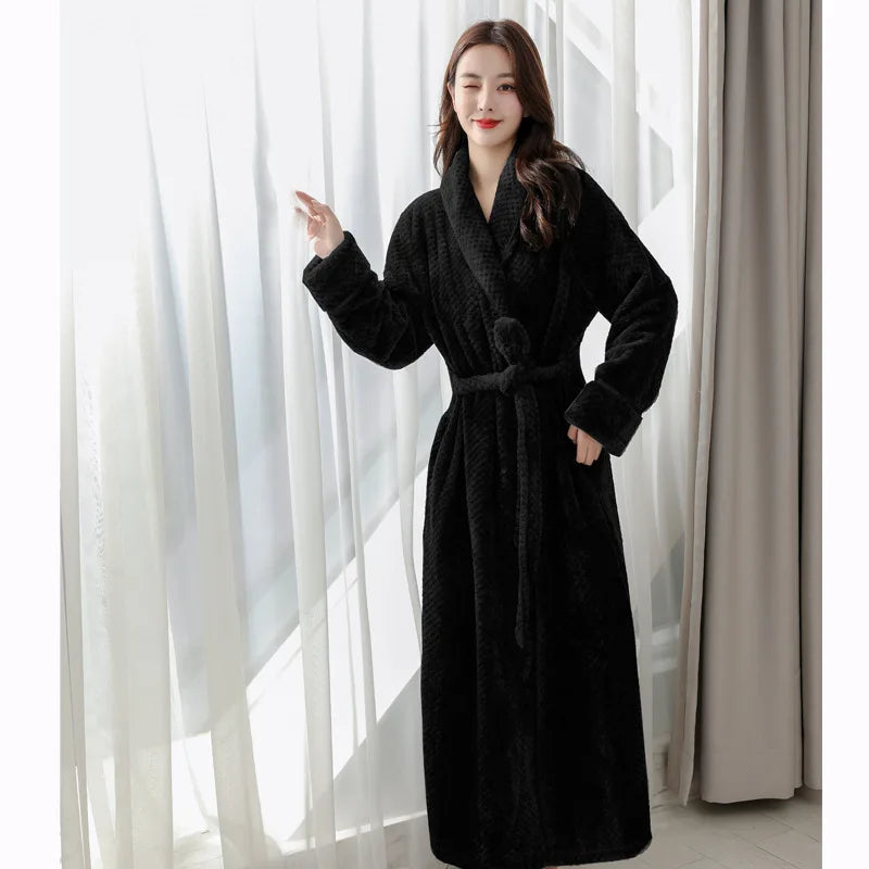 Womens Soft Fleece Bathrobe Luxury Warm Home Loungewear Robe
