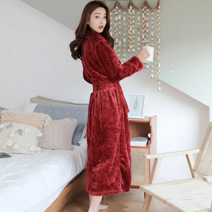 Womens Soft Fleece Bathrobe Luxury Warm Home Loungewear Robe
