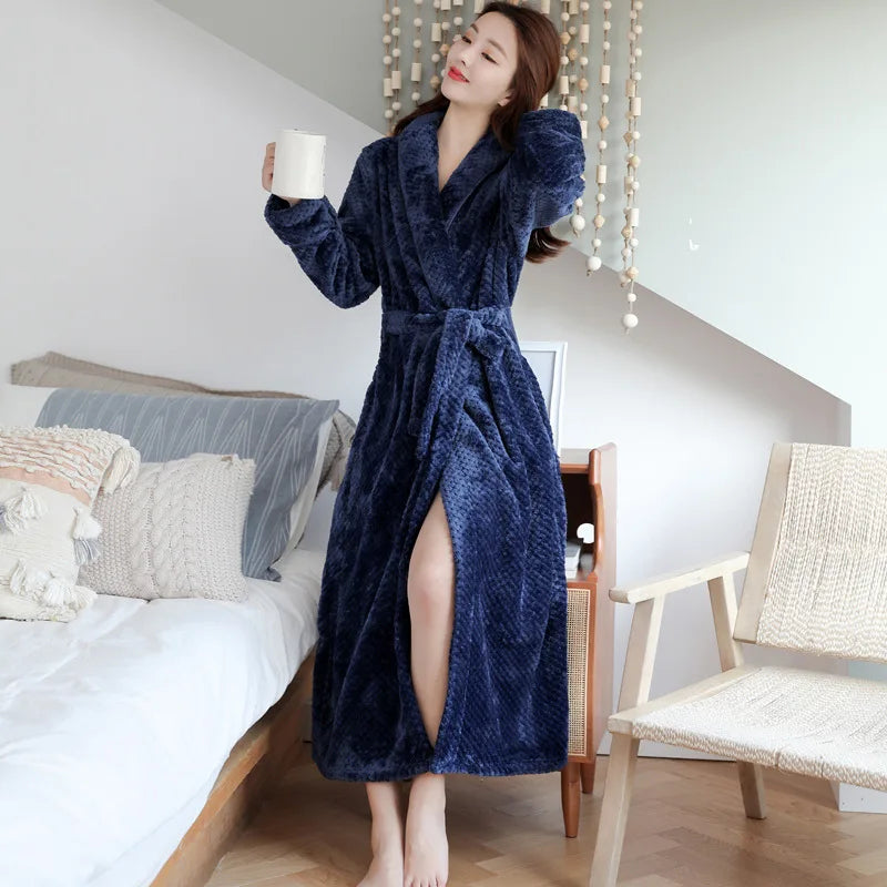 Womens Soft Fleece Bathrobe Luxury Warm Home Loungewear Robe