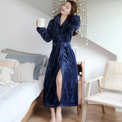 Womens Soft Fleece Bathrobe Luxury Warm Home Loungewear Robe