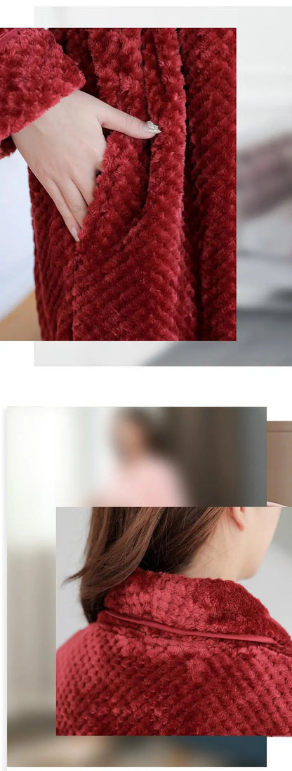 Womens Soft Fleece Bathrobe Luxury Warm Home Loungewear Robe
