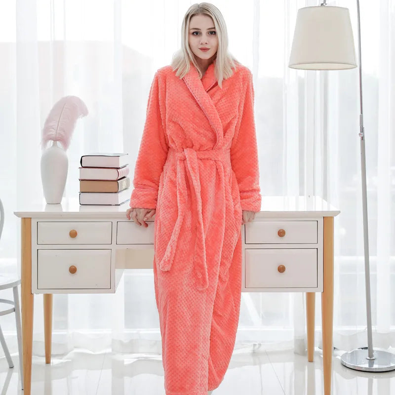 Womens Soft Fleece Bathrobe Luxury Warm Home Loungewear Robe