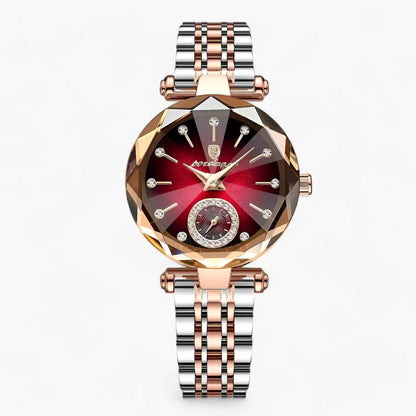 Womens Stainless Steel Watch Elegant Waterproof Wristwatch With Diamond Dial Design