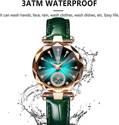 Womens Stainless Steel Watch Elegant Waterproof Wristwatch With Diamond Dial Design